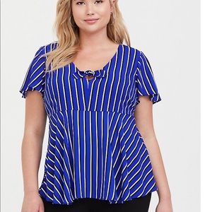 Torrid Blue Stripe Georgette Bow Blouse
